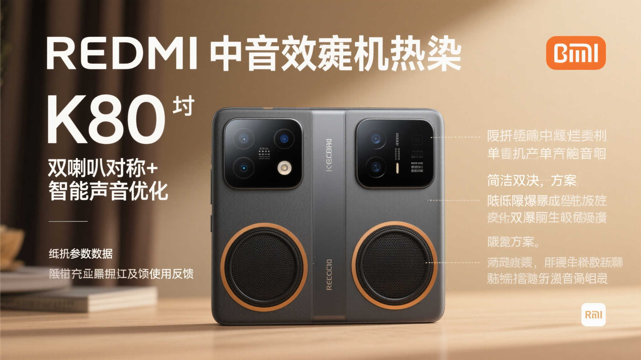 REDMI K80至尊版配备高端音响，与华为顶级机型同档次